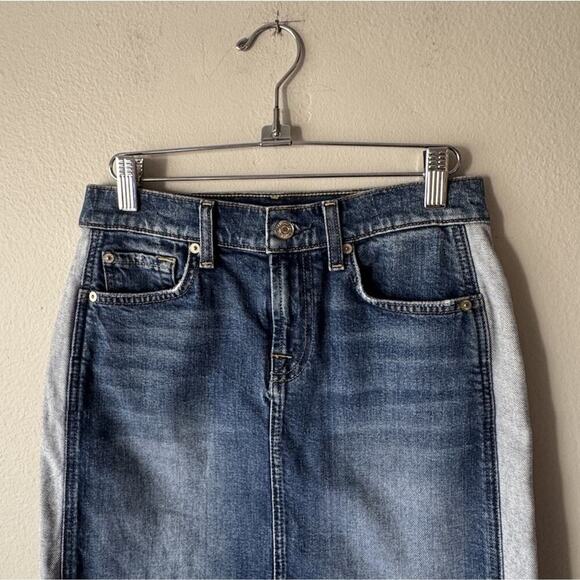 7 For All Mankind Size 26 Reverse Step Side Panel Denim Skirt Mojave Dusk - Picture 3 of 7